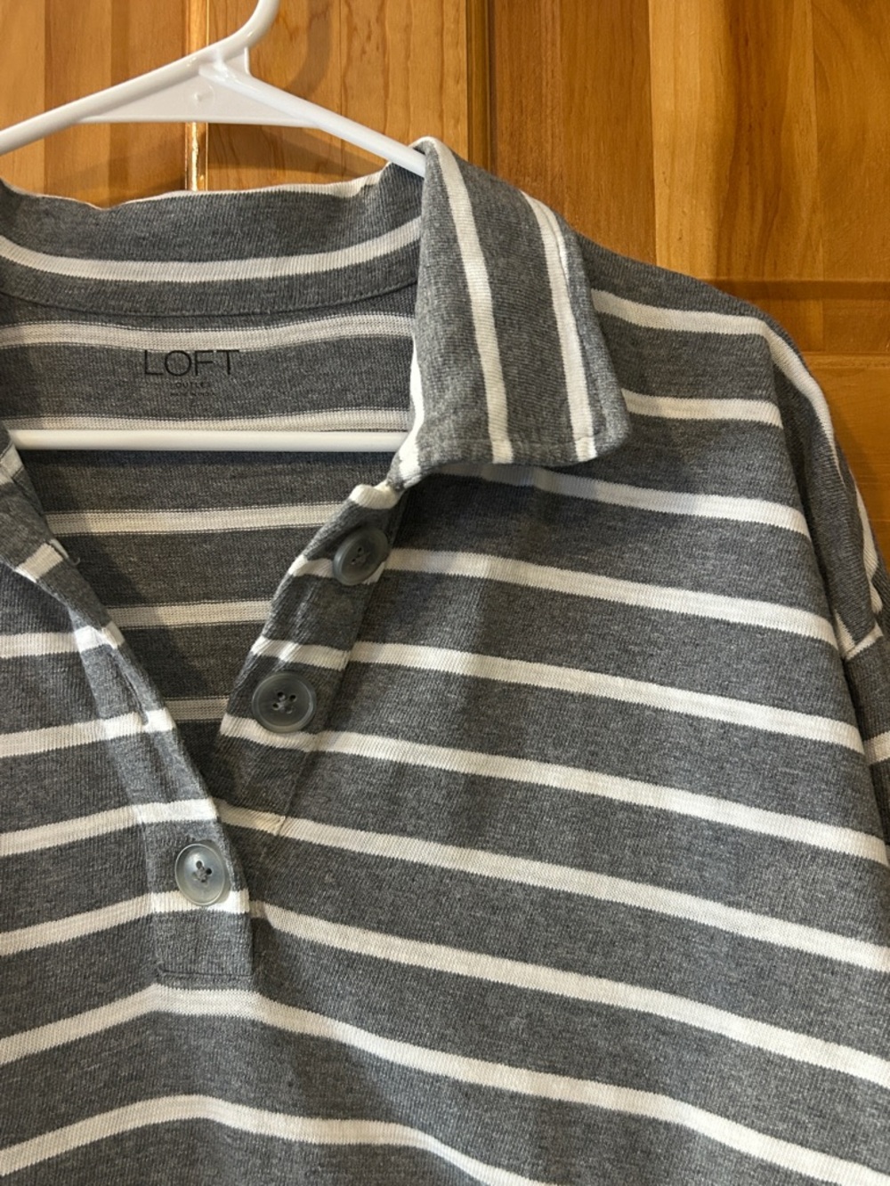 LOFT Gray & White Striped Polo Shirt